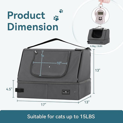 PETSFIT Portable Cat Litter Box - Removable 2-Layer Leak-Proof Lining, Scratch-Resistant Fabric with Sturdy Support Frame, Travel &amp; Collapsible Cat Litter Box Grey