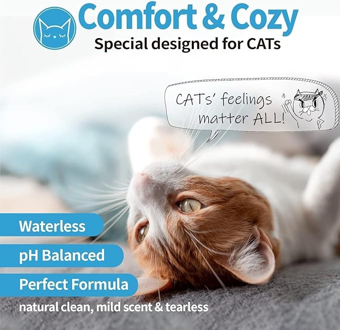 Mooncat Waterless Cat Shampoo, 100% Licking Safe &amp; Vet Approved No Rinse Dry Bath Foam - Gentle Deodorizer for Short Haired Cats, Seniors &amp; Kittens - Soothes Sensitive Skin, Reduces Dander &amp; Odor