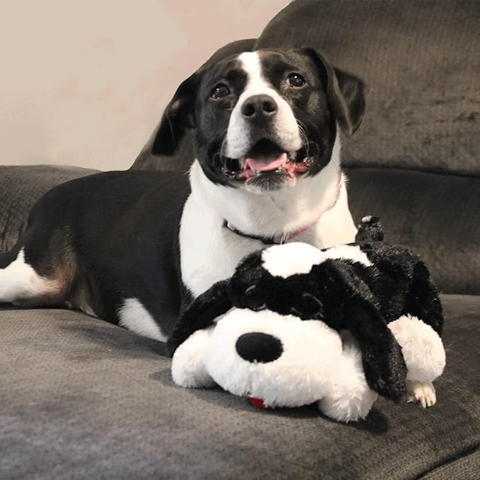 Special Edition Snuggle Puppy Toys - Heartbeat Puppy for Dogs - Pet Anxiety Relief and Calming Aid - Comfort Dog Toys for Behavioral Training in Black &amp; White