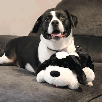 Special Edition Snuggle Puppy Toys - Heartbeat Puppy for Dogs - Pet Anxiety Relief and Calming Aid - Comfort Dog Toys for Behavioral Training in Black &amp; White
