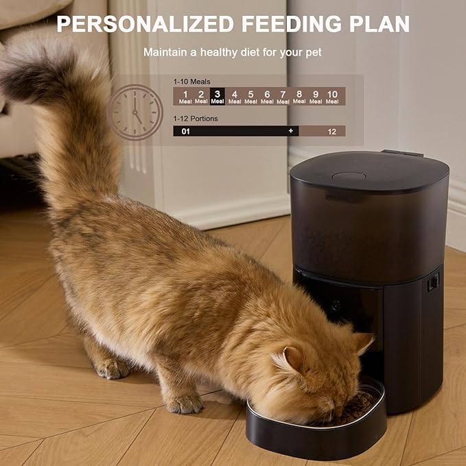Automatic Cat Feeder WiFi with App Control, Voice Recorder, 4L Dry Pet Food Dispenser for Cats &amp; Dogs with Freshness Preservation, Custom Feeding Times &amp; Portions, Dual Power