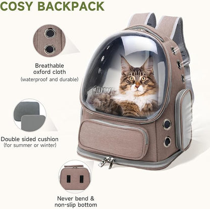 Cat Backpack Carrier, Breathable Cat Carrier Large Space Bubble Pet Backpack for Kitty Small Dog up to 15lbs, Transparent &amp; Foldable Pet Carrier for Travel Hiking