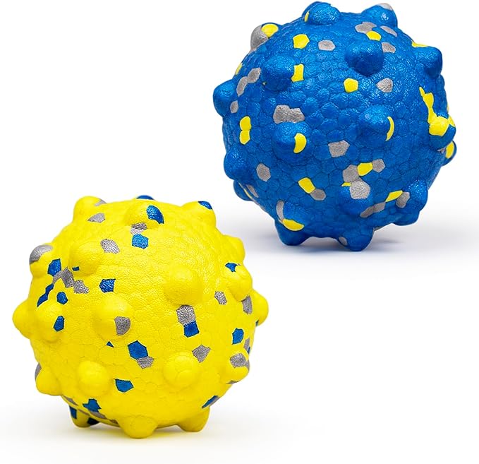 Dog Tennis Balls for Aggressive Chewers, Indestructible Durable Bouncy Interactive Toy for Dogs Fetch Game Lightweight Floating Outdoor Training(Yellow+Blue Large)