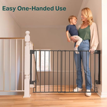 Cumbor 29.2-43" No Bottom Bar Baby Gate for Stairs, 2-in-1 Hardware Mounted Dog Gate Indoor, Wide Pet Gates for Doorway with Large Walk Thru Door, Child-Proof Gate for Top &amp; Bottom of Stairs(Black)