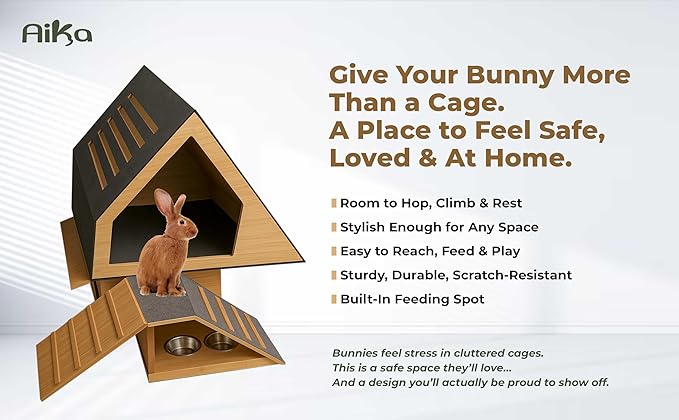 Wooden Rabbit Hideout Castle – Indoor Bunny House &amp; Hut for Rabbits, Guinea Pigs, Chinchillas &amp; Small Pets – Medium Size Habitat – Durable Wooden Rabbit House for Indoor &amp; Outdoor Use