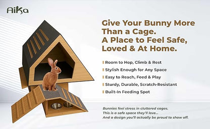 Wooden Rabbit Hideout Castle – Indoor Bunny House &amp; Hut for Rabbits, Guinea Pigs, Chinchillas &amp; Small Pets – Medium Size Habitat – Durable Wooden Rabbit House for Indoor &amp; Outdoor Use
