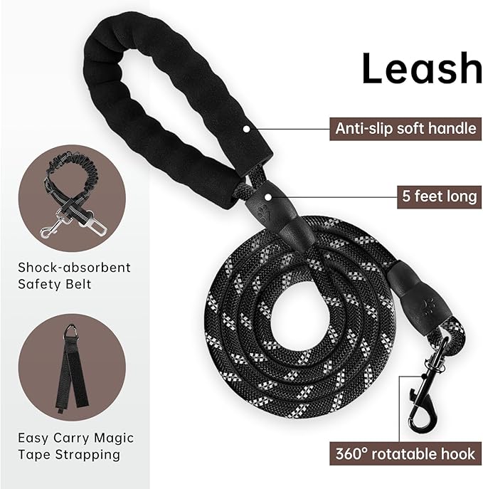 IVY&amp;LANE No Pull Dog Harness with Leash Set, Reflective No Choke Pet Vest,Adjustable Oxford Dog Vest Harness with Easy Control Handle for Large Dogs (Dark Brown,XL)