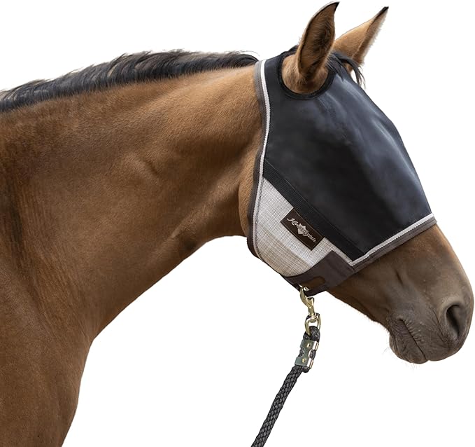 Kensington 90% UV Fly Mask Halter CatchMask UViator - Without Ears &amp; Forelock Freedom Web Trim *Roomy Fit*- Large, Desert Sand