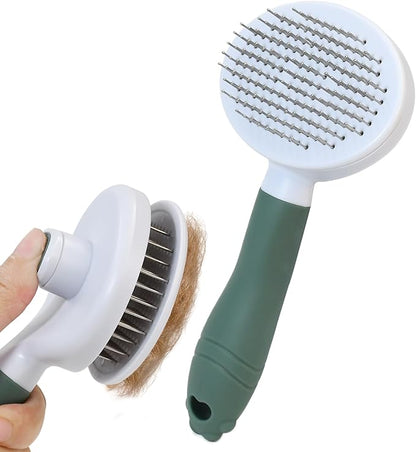 Pet Self-Cleaning Slicker Brush for Dogs &amp; Cats, Deshedding Grooming Comb, Removes Loose Undercoat Hair &amp; Mats, Skin-Friendly Massaging Tool for Long/Short Fur, Large &amp; Small Breeds (Green)