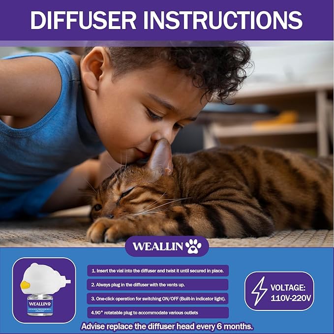 6 Pack Cat Calming Diffuser Refills - Cat Pheromones Calming Diffuser Refill Relieve Anxiety &amp; Stress 6 Month Supply, Cat Pheromone Diffuser Refills (Fits All Common Diffuser Heads)