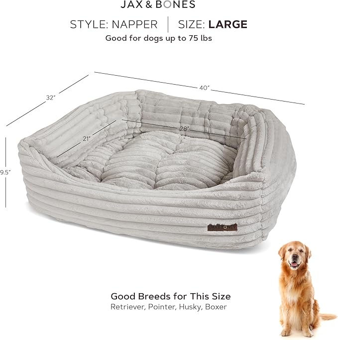 Jax &amp; Bones Dog Napper - Luna Grey Machine Washable Bed for Dogs - Extra Heavy Duty Bolstered Sides - Large Grey Dog Mat | 40 x 32 Inches