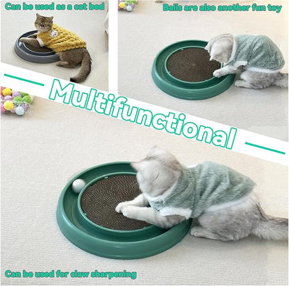 Interactive Cat Ball Track Toy for Indoor Cats, Cat Scratching Board &amp; Exercise Set for Bored Indoor Adult and Kitten Mental &amp; Physical Stimulation, with Spare Ball to Prevent Loss (Green)