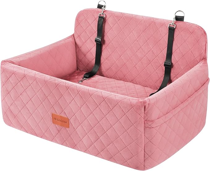 Dog Car Seat for Medium/Large Dogs, Pet Booster Seat for Under 55 lbs or 2 Small Dogs, Detachable &amp; Washable Dog Car Bed for Backseat with 2 Safety Leashes (Pink)