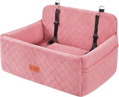 Dog Car Seat for Medium/Large Dogs, Pet Booster Seat for Under 55 lbs or 2 Small Dogs, Detachable &amp; Washable Dog Car Bed for Backseat with 2 Safety Leashes (Pink)