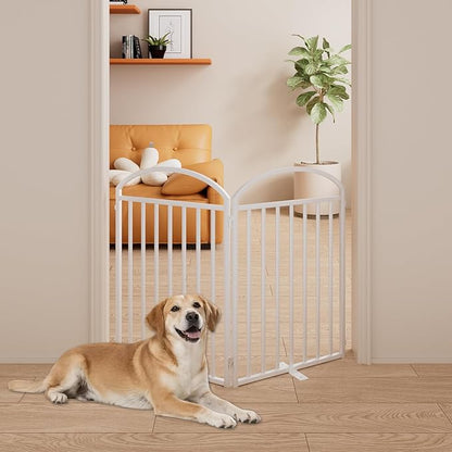 2 Panles Full Matel Freestanding Dog Gates with Door, 48"Extra Wide 32"Tall Free Standing Dog Pet Gate for Indoor &amp; Outdoor. Foldable Pet Fences for Doorways, House, Stairs, Porch, Deck, Yard