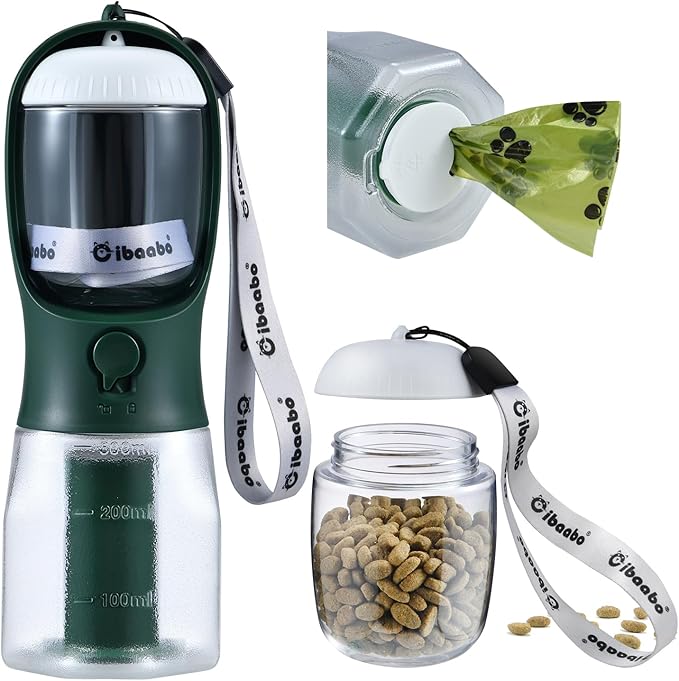 Dog Water Bottle with Food Container &amp; Poop Bag Holder, Travel Water Bowl, Portable Pet Dispenser, Dog Stuff Accessories Items, Puppy Essentials Necessities for Yorkie Chihuahua Walking Hiking