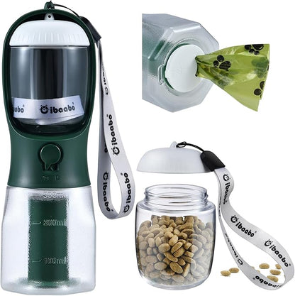 Dog Water Bottle with Food Container &amp; Poop Bag Holder, Travel Water Bowl, Portable Pet Dispenser, Dog Stuff Accessories Items, Puppy Essentials Necessities for Yorkie Chihuahua Walking Hiking