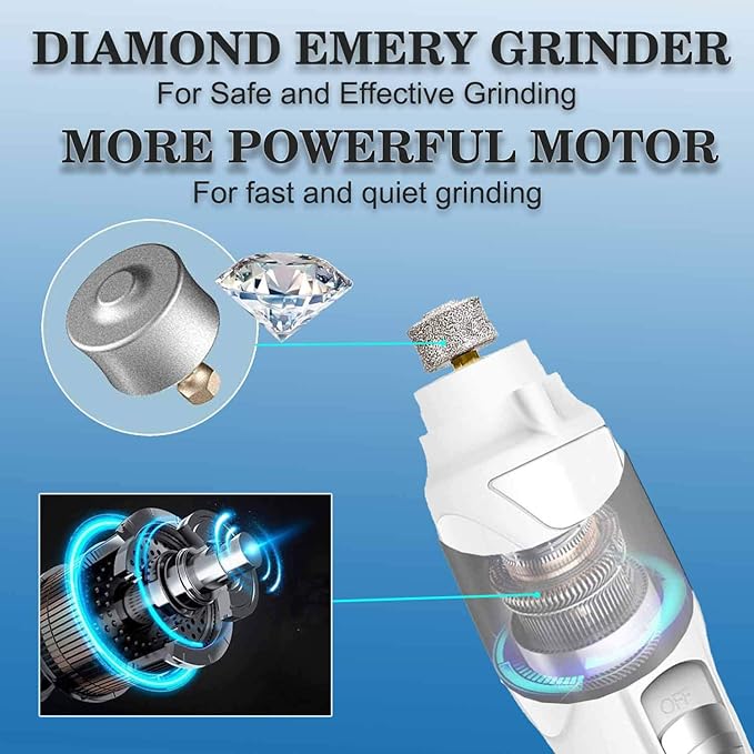 Pet Nail Grinder with LED Light &amp; 2 Grinding Heads, 2-Speed Low Noise &amp; More Powerful Dog Nail Grinder, Pet Nail Trimmer File, Painless Paw Claw Care, Quiet Toenail Grooming Tool for L/M/S Dogs/Cats