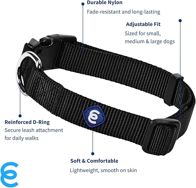 Blueberry Pet Essentials Medium Dog Collar in Black | Adjustable &amp; Eco-Friendly Durable Nylon Strap | Classic Collar for Medium Dogs, Boy &amp; Girl Pets
