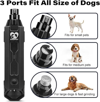 Casfuy 6-Speed Dog Nail Grinder - Newest Enhanced Pet Nail Grinder Super Quiet Electric Dog Nail Trimmer Rechargeable Painless Paws Grooming &amp; Smoothing Tool for Large Medium Small Dogs (Grey)