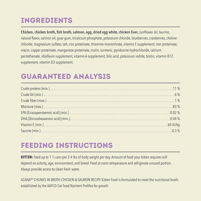 ACANA Chunks in Broth Wet Cat Food Chicken &amp; Salmon Recipe for Kittens 5.5oz Cans (6 Count)