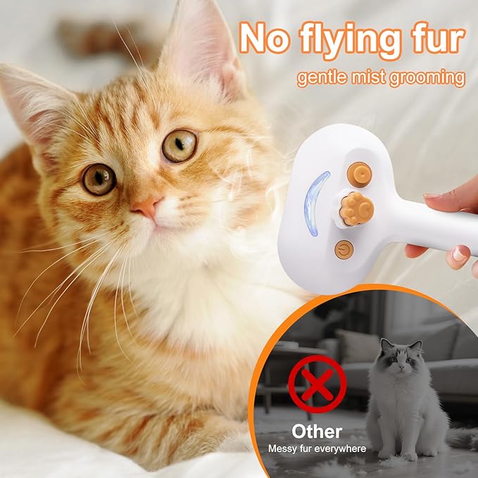 3-in-1 Pet Steam Brush Set for Dogs &amp; Cats, Grooming Comb with Spray, Defur Tool, Water-Assisted Hair Removal, Gentle Cat &amp; Dog Spritz Brush, Multi-Purpose Steam Grooming