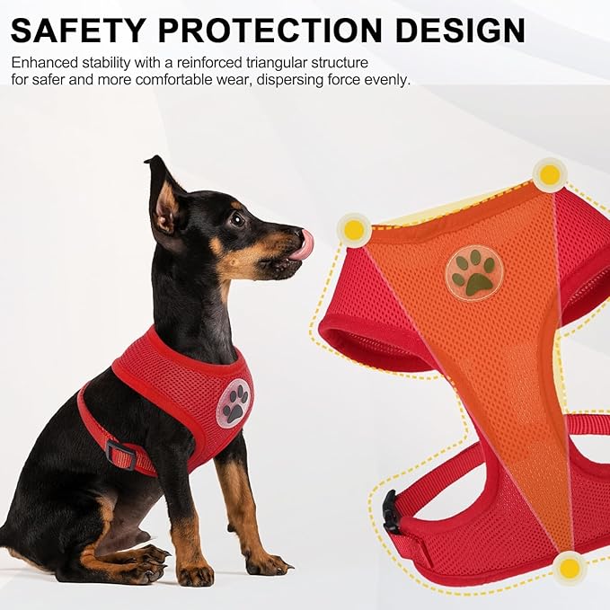 BINGPET No Pull Dog Harness - All Weather Mesh Step-in Vest for Small Dogs, Breathable Mesh Puppy &amp; Cat Harness, Red, X-Small