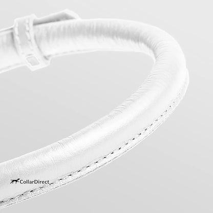 CollarDirect Rolled Leather Dog Collar, Soft Padded Round Puppy Collar, Handmade Genuine Leather Collar Dog Small Large Cat Collars 13 Colors (6-7 Inch, White Textured)