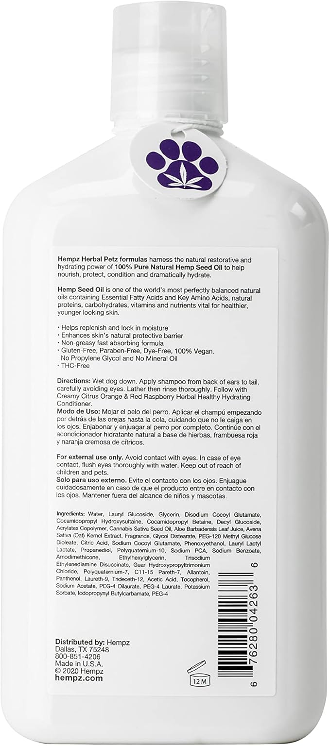 Hempz Petz, Dog Shampoo, Sweet Pineapple &amp; Honey Melon Herbal Sensitive Shampoo, Soothing Oatmeal Complex,17 oz.