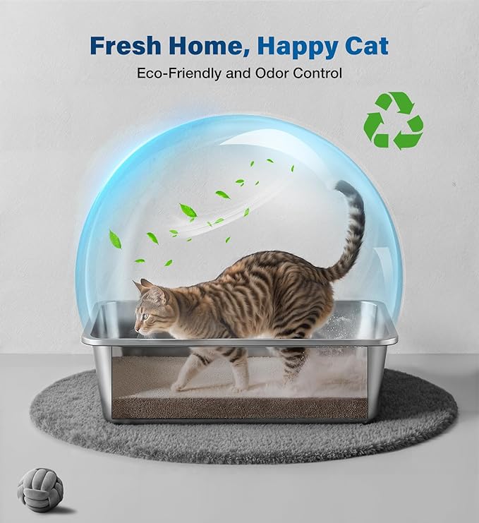 2 Pack Stainless Steel Cat Litter Box, 23.4" L×15.6" W×7.8" H, Metal Kitty Litter Box with High Sided for Big Cats, Non-Stick, Easy to Clean, Odor-Free