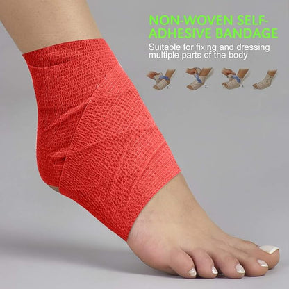 TOBWOLF 12PCS Self Adhesive Bandage, 4" x5yd / 10cmx4.5m Elastic Cohesive Bandage Wrap, Breathable Sports Tape, Medical Sport Wrap for Wrist, Ankle, Knee, Leg, Sprains &amp; Swelling - Red