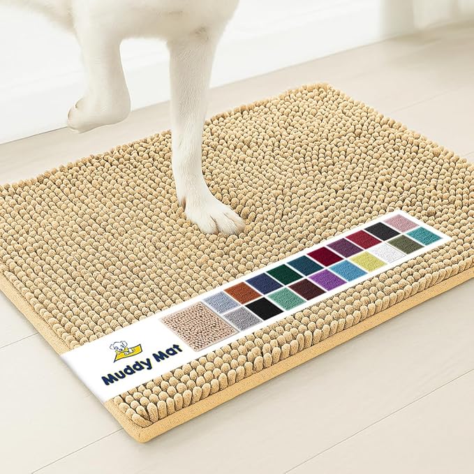Muddy Mat® AS-SEEN-ON-TV Highly Absorbent Microfiber Door Mat and Pet Rug, Non Slip Thick Washable Area and Bath Mat Soft Chenille for Kitchen Bathroom Bedroom Indoor and Outdoor - Beige XXXL 72"X48"