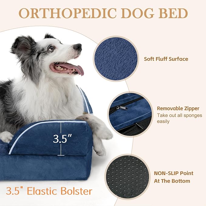 Comfort Expression Small Dog Beds Waterproof Cat Beds Orthopedic Foam Sofa Beds for Small Dogs Comfy Pet Bed with Washable Removable Cover &amp; Non-Slip Bottom(XX-Small,Navy Blue)