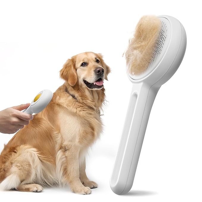 Self Cleaning Slicker Cat Brush - Skin Friendly Shedding Grooming Tool for Dogs &amp; Cats, Pet Supplies Accessories, Deshedding Comb for Short Long Haired Kittens, Massage Function to Removes Loose Fur