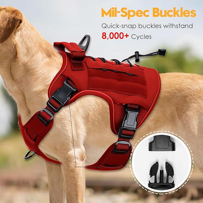 Heavy-Duty Tactical Dog Harness for Large Dogs, No Pull Adjustable Reflective Pet Vest with Molle System, K9 Military-Grade Control for Service Training, Outdoor &amp; 10+ Breeds, Red, XX-Large