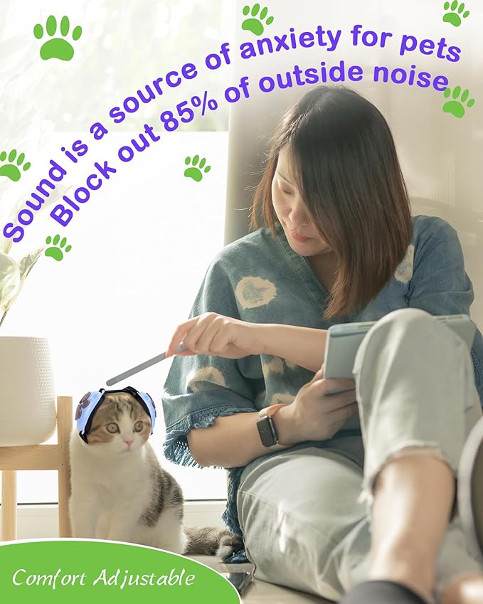Calming Earmuffs for Cats and Small Dogs - for Anxiety Relief - Noise Canceling for Fireworks, Thunderstorms, Pet Grooming &amp; Force Drying - Dog Ear Muffs Noise Protection (Blue, Small)