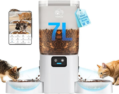 Automatic Cat Feeder with Two HD Camera for 2 Cats: 5G WiFi Automatic Dog Feeder with Night Vision &amp; Slow Feed, 7L Auto Cat Food Dispenser for Multiple Pet, Detachable for Cleaning - 29 Cup