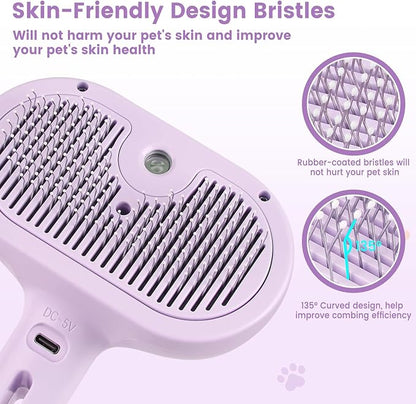3 in 1 Cat Steam Brush, Pet Spray Hair Removal Comb for Shedding &amp; Grooming, Water Brush for Cats Dogs Small Animals Long Short Haired with One-Click Release Button(Purple)