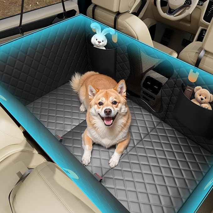 Waterproof Dog Car Seat Cover for Back Seat – Heavy Duty Back Seat Extender for Dogs with Hard Bottom, 7-Layer Protection, Non-Slip &amp; Scratchproof, Easy to Install (Black)