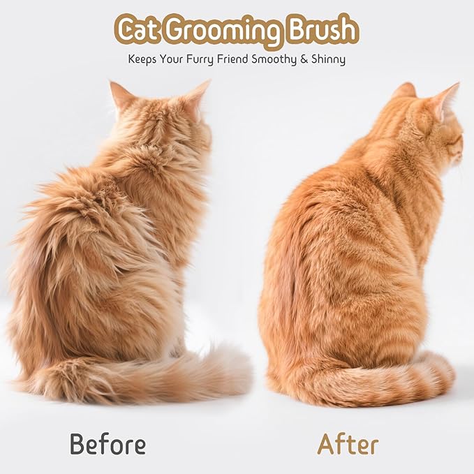 Self Cleaning Slicker Brush, 2-in-1 Cat Brush for Shedding, Skin Friendly Grooming Tool for Long &amp; Medium-Long Hair Pets, Adjustable Bristle Length with Dematting Comb for Cats, Dogs