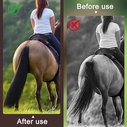 Zeyune 3 Pcs Horse Tail Extensions Set with Braided Horsehair Loop Include Ponytail Comb and Storage Bag, Natural Black for Equestrian Competitions, Horse Shows, Daily Grooming(34-36inch,1 lb)