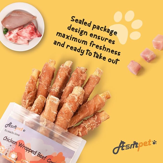 ASMPET Dog Treats Chews, Chicken Wrapped Beef Cartilage, Rawhide Free &amp; Grain Free Dog Snacks 10.6 oz