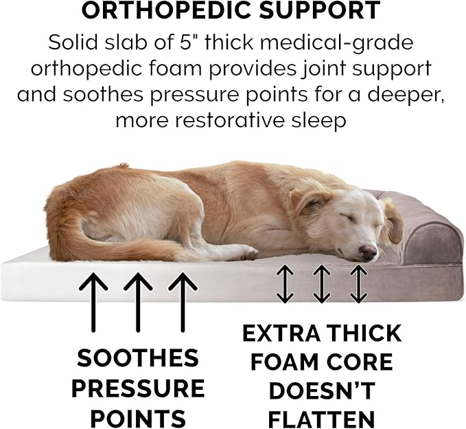 Furhaven Orthopedic Dog Bed for Large Dogs w/ Removable Bolsters &amp; Washable Cover, For Dogs Up to 125 lbs - Faux Fur &amp; Velvet Sofa - Driftwood Brown, Jumbo Plus/XXL