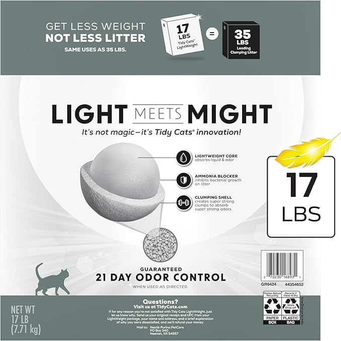 Purina Tidy Cats LightWeight 4-In-1 Strength Multi-Cat, Odor control, Clumping, 99.9 Percent Dust Free Cat Litter - 17 lb. Box