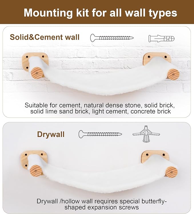 Cat Wall Hammock Shelves, Dual-Sided Cat Bed with Canvas &amp; Plush Fabric, Wall Mounted Shelf for Large Cats, Space-Saving Perch for Lounging &amp; Napping