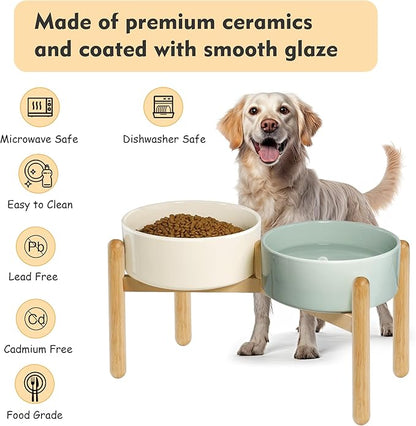 Wordcam Raised Ceramic Dog Bowls with Stand,Elevated Dog Dish, Pet Food and Water Feeder Set for Large Sized Dogs(9.4&