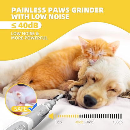 Dog Nail Grinder and Clippers - Upgraded 3-Speed Electric Rechargeable Pet Nail Trimmer with LED Light Super Quiet Paws Grooming Kit Painless Grinding Tool for Large Medium Small Dogs &amp; Cats