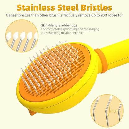 Cat Brush for Shedding, Self-Cleaning Slicker Brush for Indoor Cats, Gently Remove Loose Fur, Pet Grooming Massage Deshedding Tool, Suits Long &amp; Short Haried Cats and Dogs