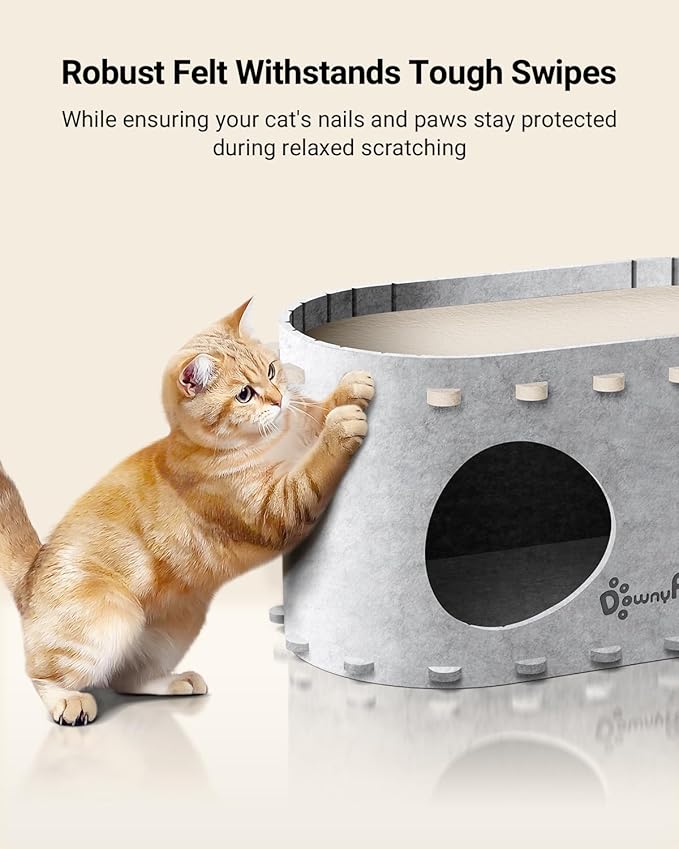 DownyPaws Cat House for Indoor Cats, Cat Bed Cave for Multiple &amp; Large Cats Up to 22 Lbs, Scratch Resistant Peekaboo Cat Caves, Foldable Tunnel Enclosed Bed, PeekaPurr, Marble