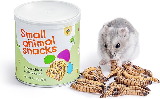 Niteangel Small Animal Snack &amp; Treats - Small Critter Natural Treat for Dwarf Syrian Hamsters Gerbils Mice Sugar Glider Hedgehogs Chickens Birds (Freeze-Dried Worms- 1.4oz (40g))